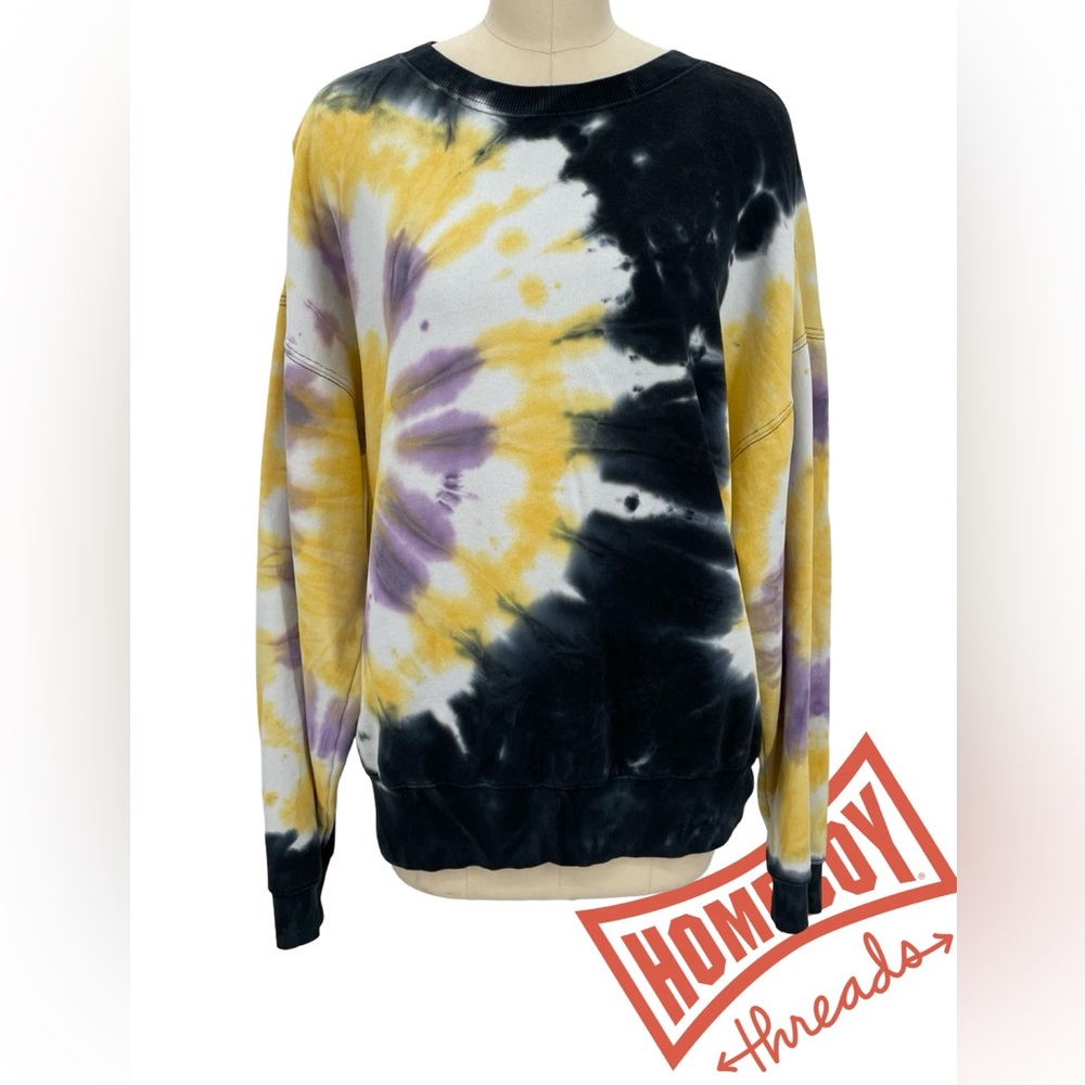 H&M Tie-Dye Crewneck Sweater - Black, Yellow, Purple Size M